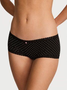 Трусики Victoria's Secret Cotton Lace-Trim Boyshort Panty Black Pin Dots 0686 фото