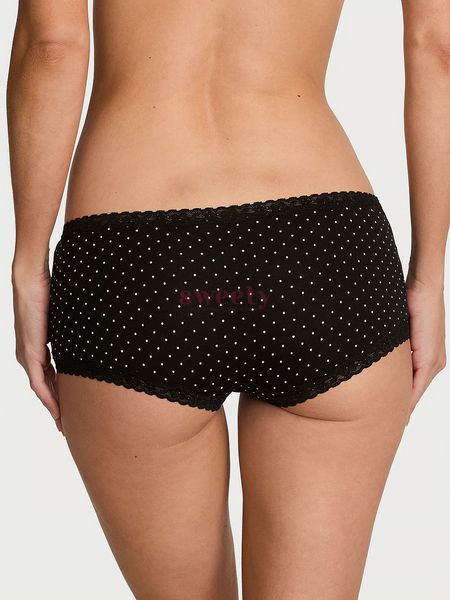 Трусики Victoria's Secret Cotton Lace-Trim Boyshort Panty Black Pin Dots 0686 фото