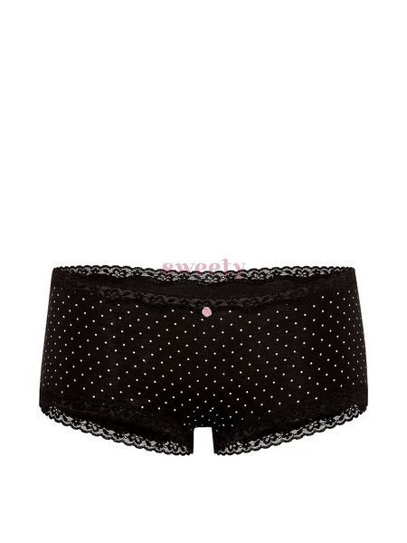 Трусики Victoria's Secret Cotton Lace-Trim Boyshort Panty Black Pin Dots 0686 фото