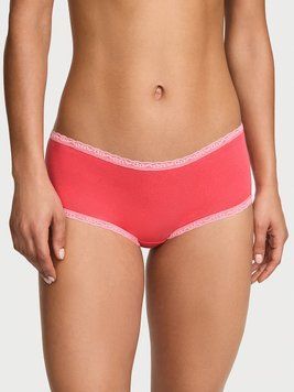 Трусики Victoria's Secret Cotton Lace-Trim Boyshort Panty Wild Watermelon 0689 фото