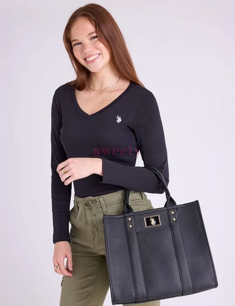 Сумка тоут U.S. POLO ASSN. чорна з ремінцем 0648 фото