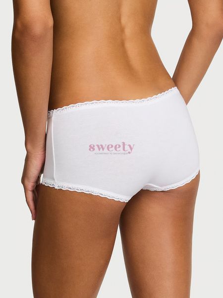 Трусики Victoria's Secret Cotton Lace-Trim Boyshort Panty White 0690 фото